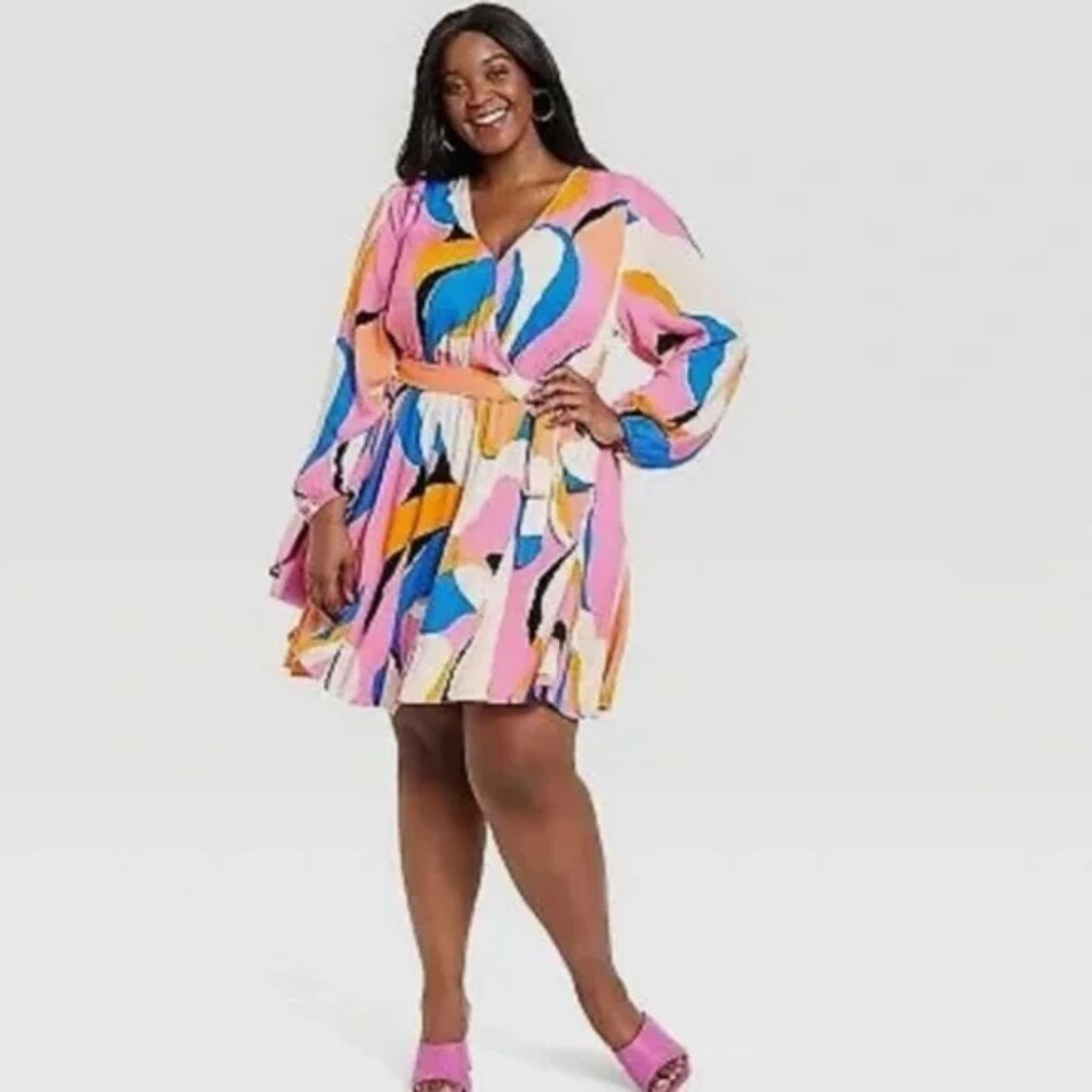 Ava & Viv Multicolored Wrap Dress Size XXL
